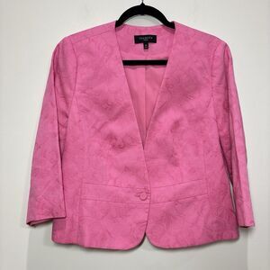 Talbots Pink Floral Jacquard Blazer Women 14P Lightweight Jacket Spring Easter